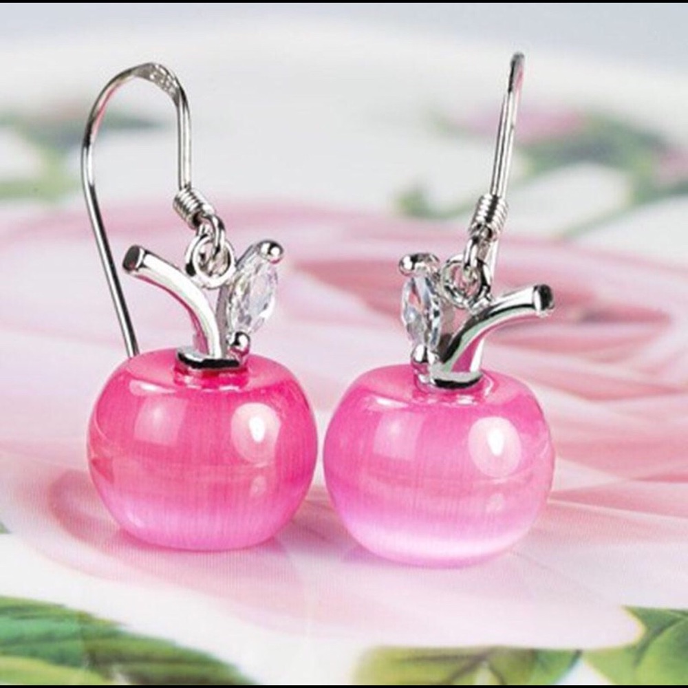 925 Sterling Silver Dangle Opal Apple Earring NWOT